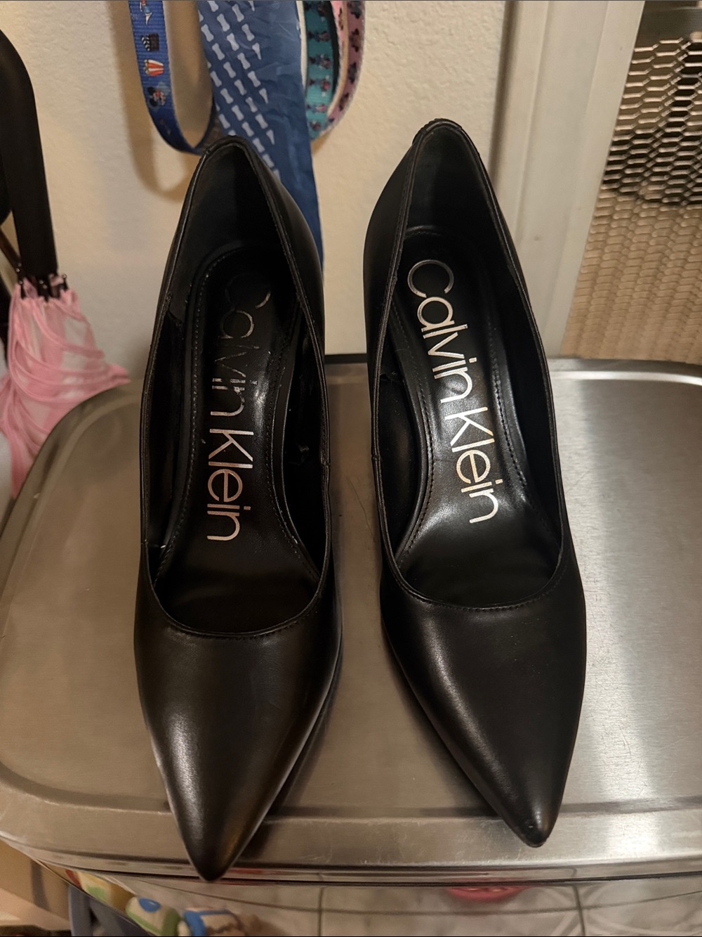 Calvin Klein Black Pointed Toe Leather Pumps